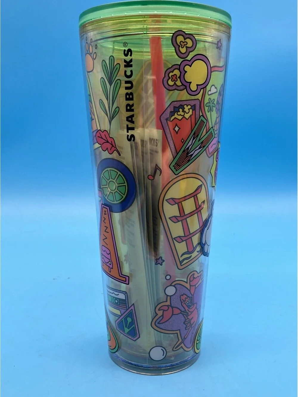 Starbucks Disney California Adventure Cold Cup Tumbler Multicolor Straw Lid